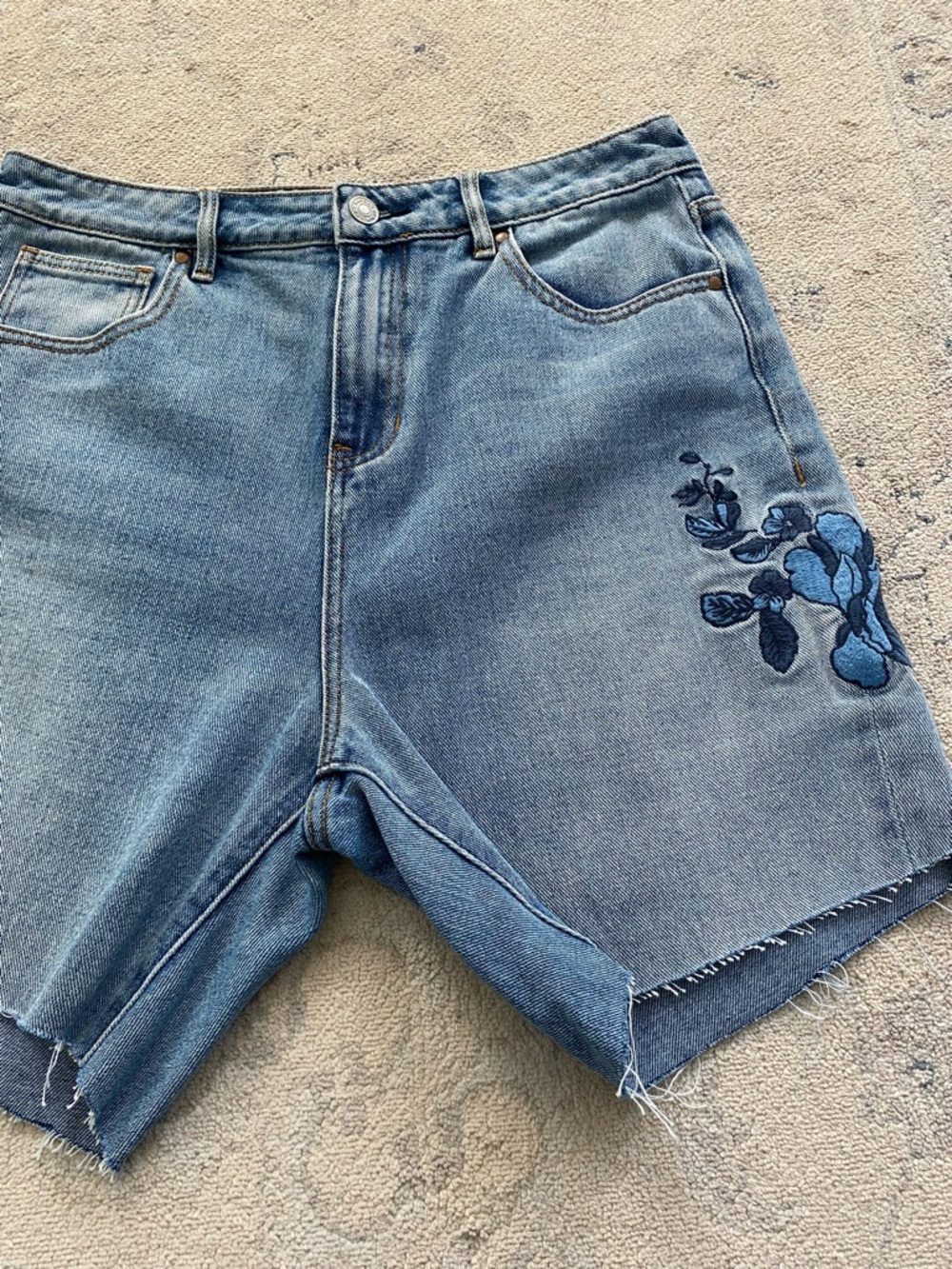 PacSun Embroidered Mom Jean Shorts Cutoff 29 High Waist Festival Boho Floral